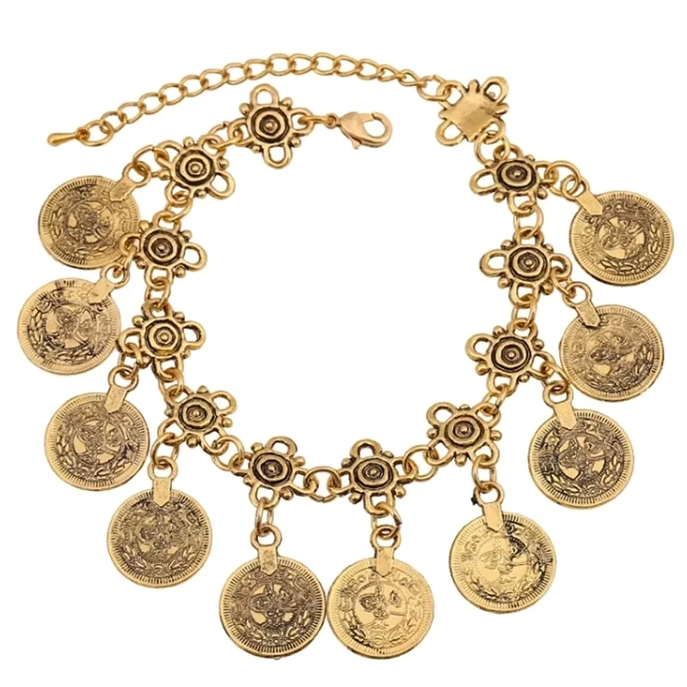 Afghan Gypsy Coin Bohemian Anklet Bracelet Vintage Gold Coin Jewelry - Picture 3 of 4